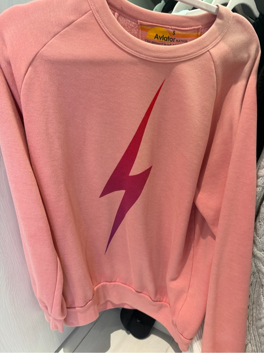 Aviator Nation Rose Pink Lightning Crewneck Sweatshirt